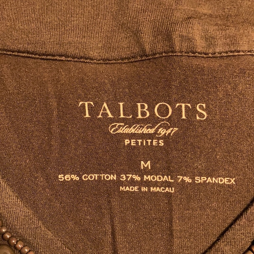 Talbots Medium Pet chocolate brown top w/beading - Picture 2 of 8